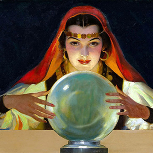 Fortune teller gazing into her crystal ball